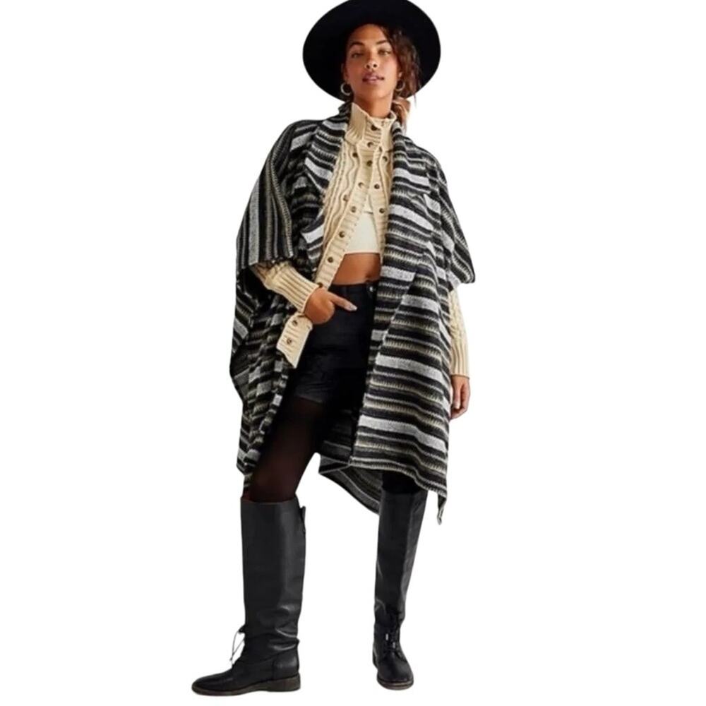 FREE PEOPLE Jackson Oversized Striped Poncho, MSRP $148 New with Tag